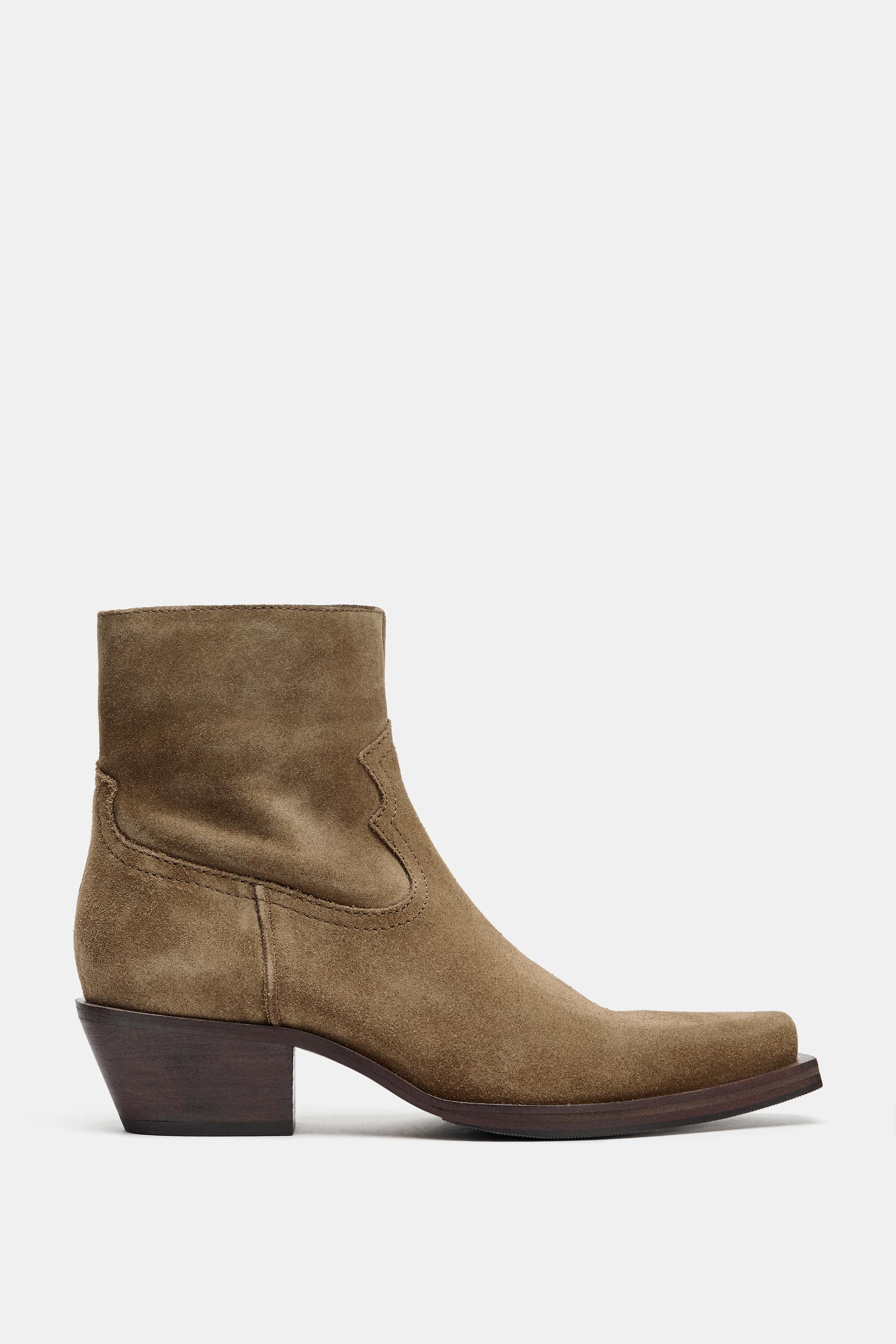 Split Suede Cowboy Ankle Boots