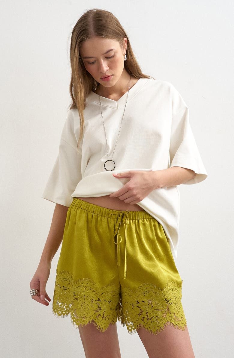 Crinkle Satin & Lace Shorts