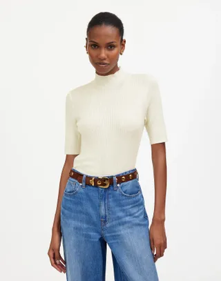 Madewell, Ribbed Merino Wool Mockneck Sweater Tee