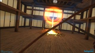 Quest 2 fitness games: shooting at a glowing red obstacle with a bow