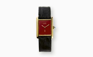 1977 Tank Must de Cartier wristwatch with satined and polished vermilion case and polished vermilion brancards