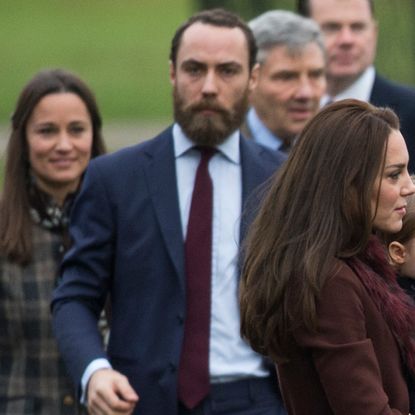Pippa Middleton, James Middleton, and Kate Middleton attend Church on Christmas Day on December 25, 2016