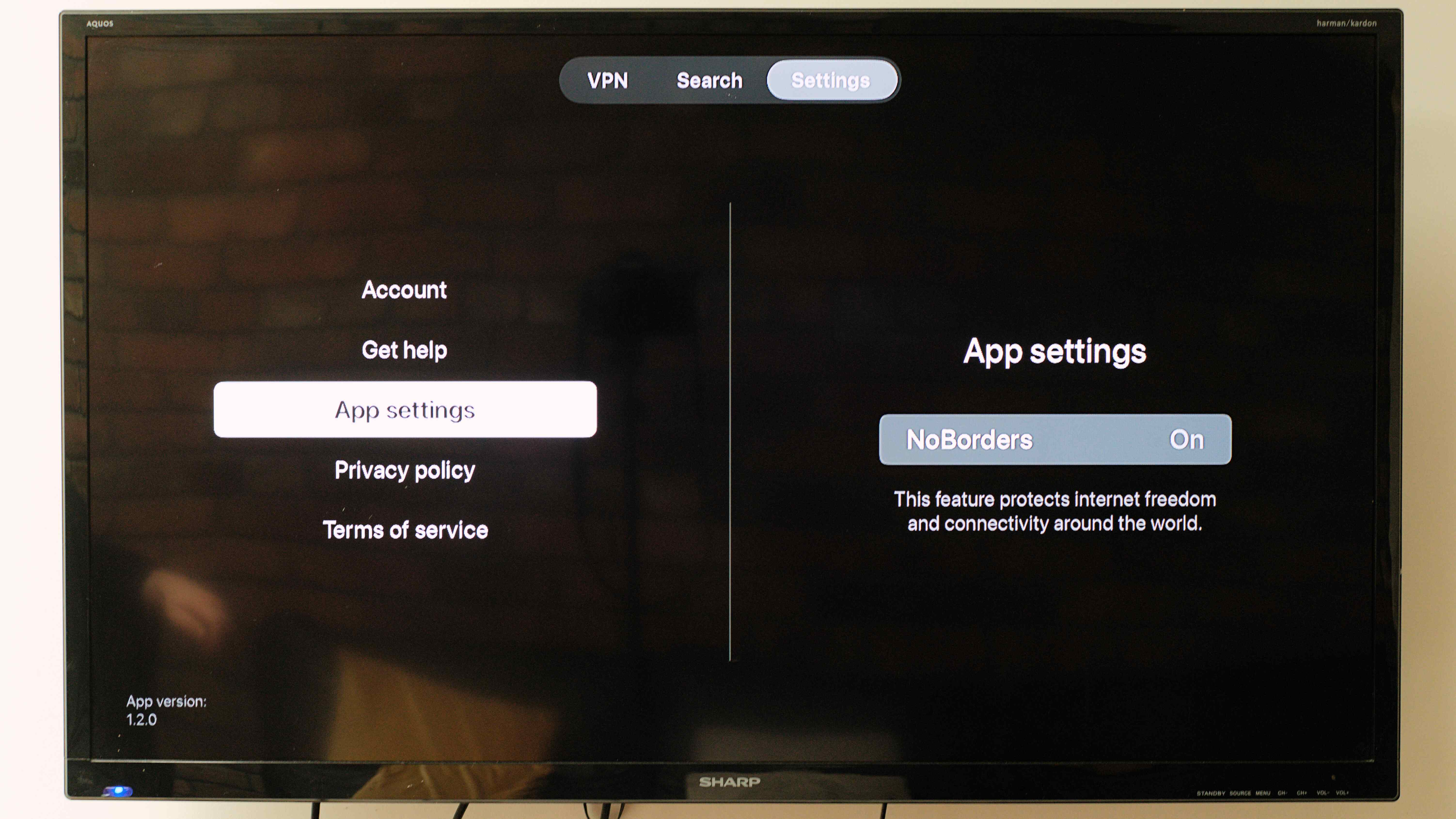Surfshark app running on an Apple TV