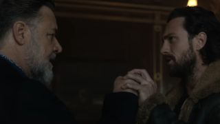 Russell Crowe and Aaron Taylor-Johnson in Kraven the Hunter
