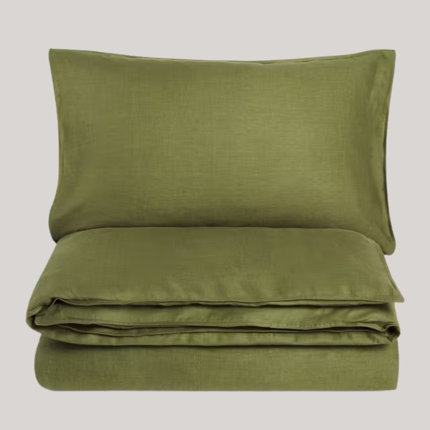 An avocado green bedding bundle