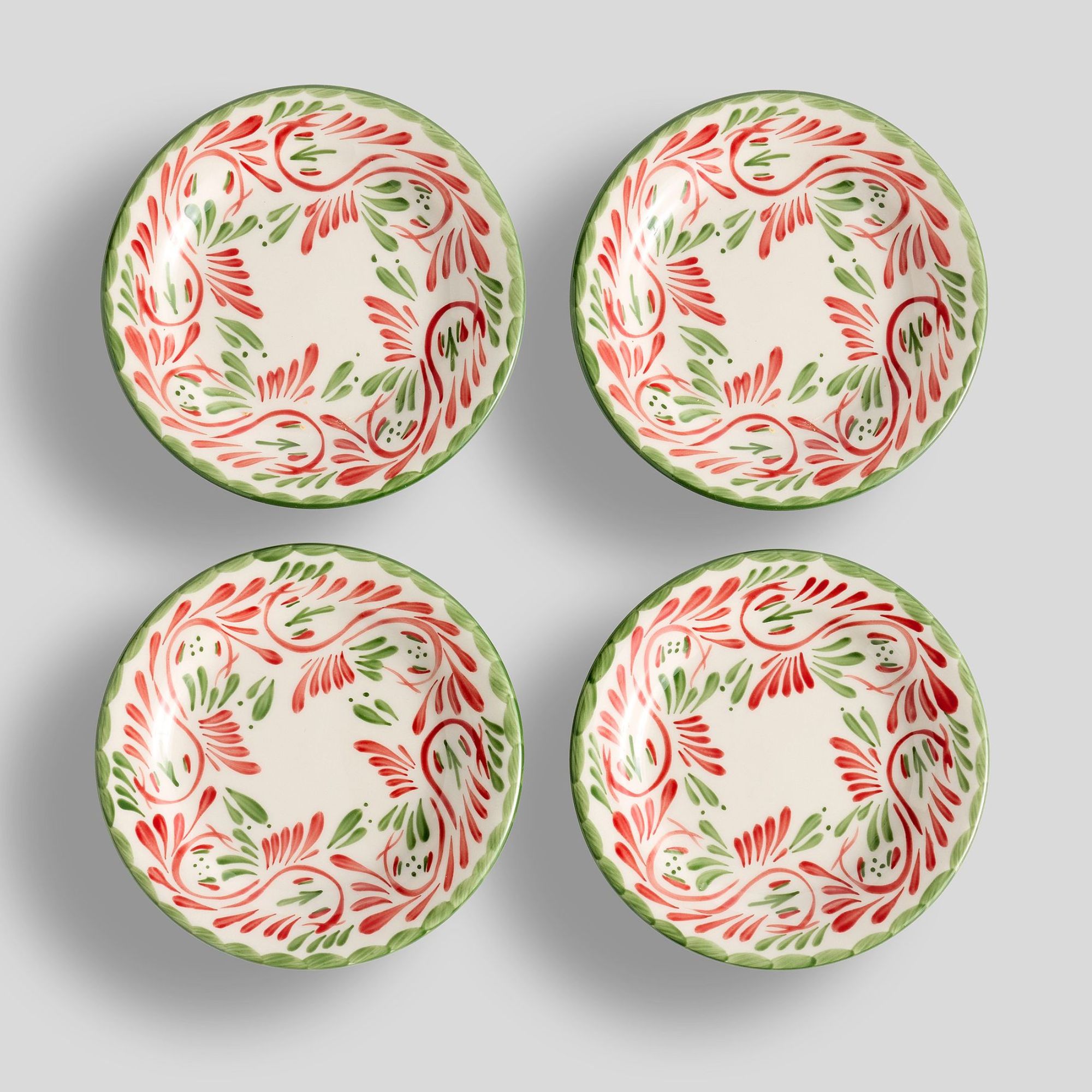 Red and green handpainted appetizer plates