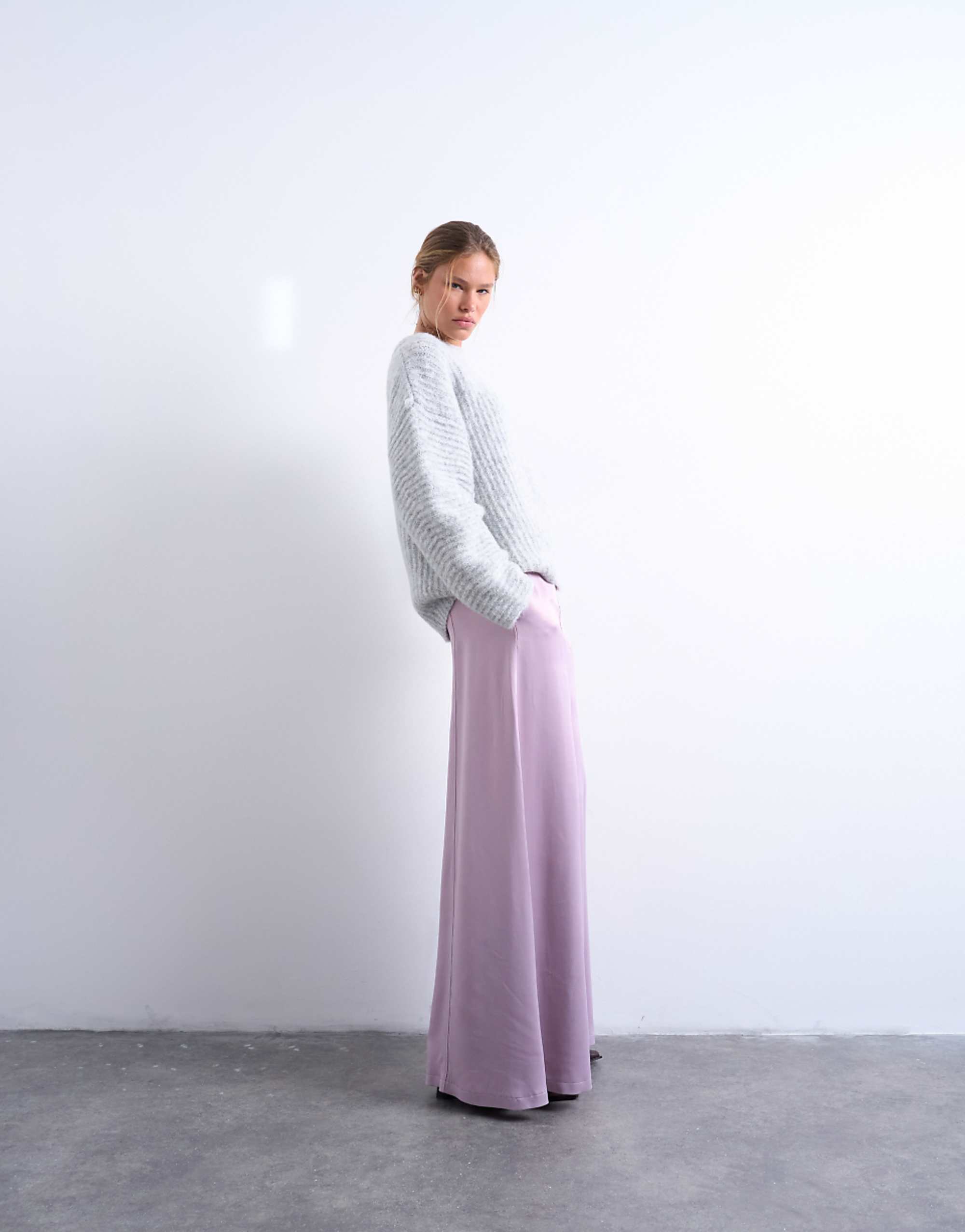 Topshop Extreme Wide Leg Satin Trouser in Pink