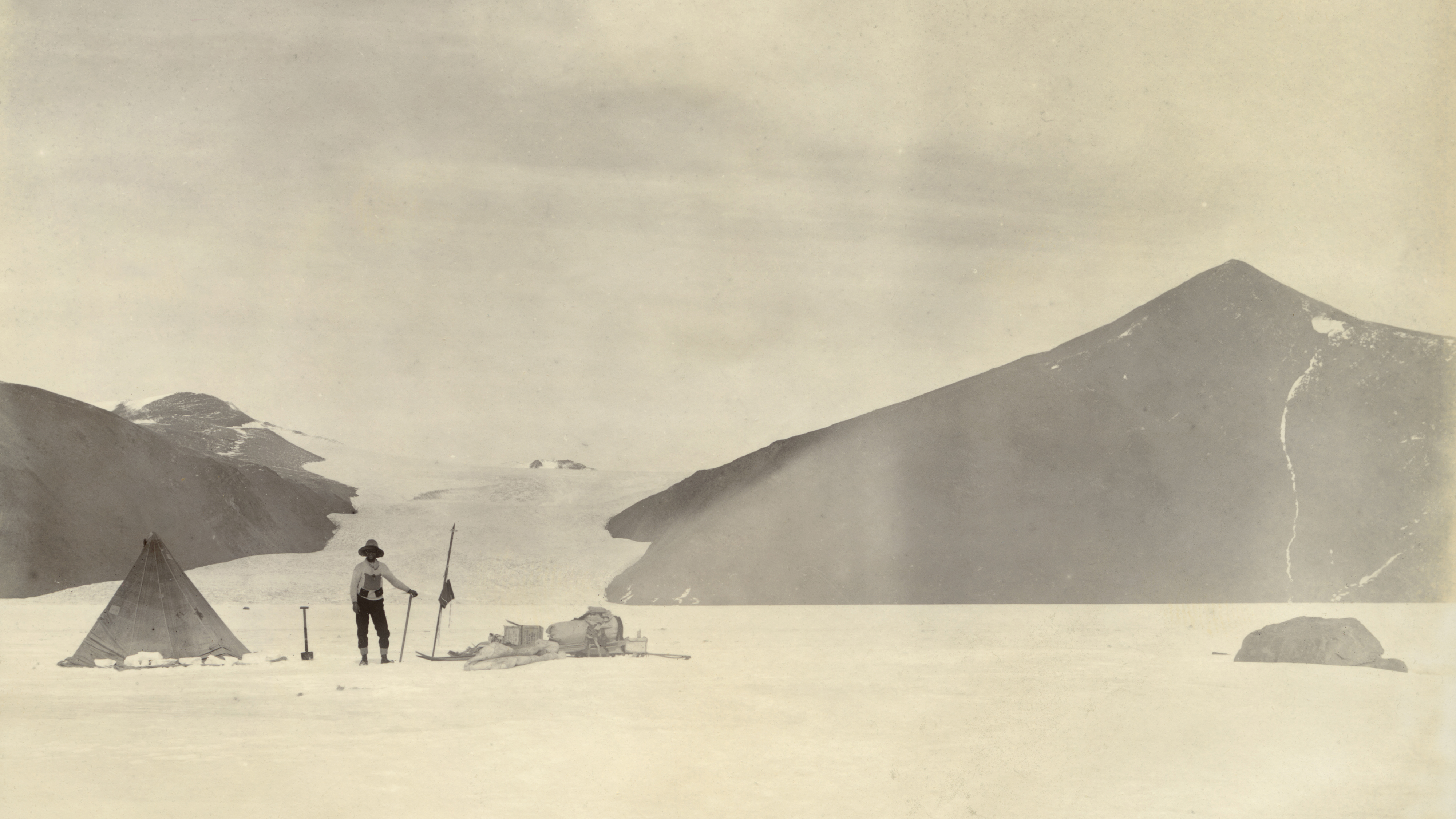 Western Glacier, cascade night bank, National Antarctic Expedition 1901-1904, Antarctica. (Photo by R. Skelton /Royal Geographical Society via Getty Images)