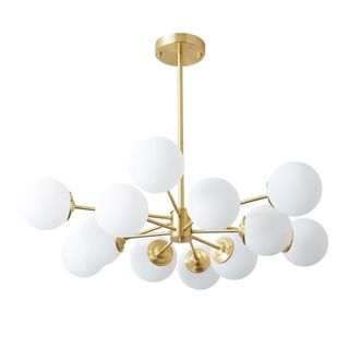 modern brass and white globe chandelier