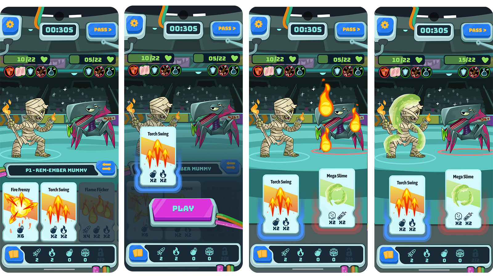 Screens from a cartoon card battle game for iPhone