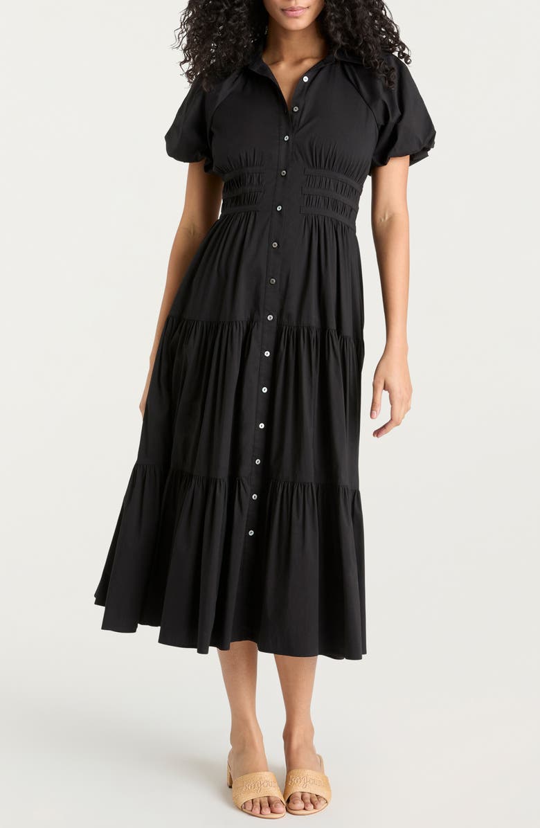 Maggio Puff Sleeve Stretch Poplin Midi Dress
