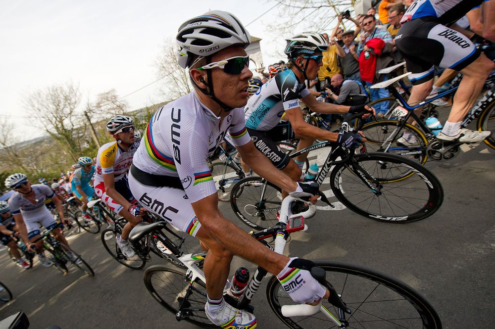 Phillippe Gilbert rides during the 77th Fleche Wallonne in 2013. Daniel Moreno, whose team leader Joaquim Rodriguez won in 2012 - beat Colombians Sergio Henao and Carlos Alberto Betancur to the line in the 205km race.