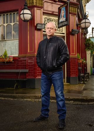 Ross Kemp as Grant Mitchell outside The Queen Vic pub.