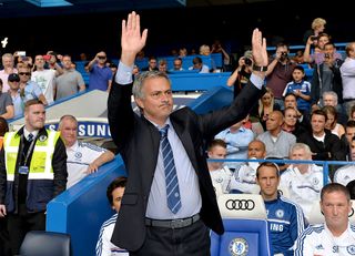 Chelsea manager Jose Mourinho waves to fans prior to kick-off (Photo by Darren Walsh/Chelsea FC via Getty Images)