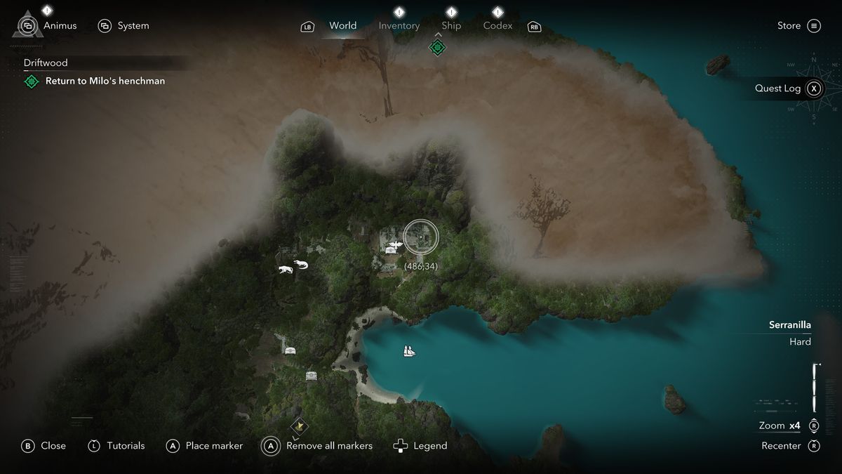 Black Flag Mayan stones: A map showing the location of a Mayan stone/stele on Isla Providencia, Serranilla.