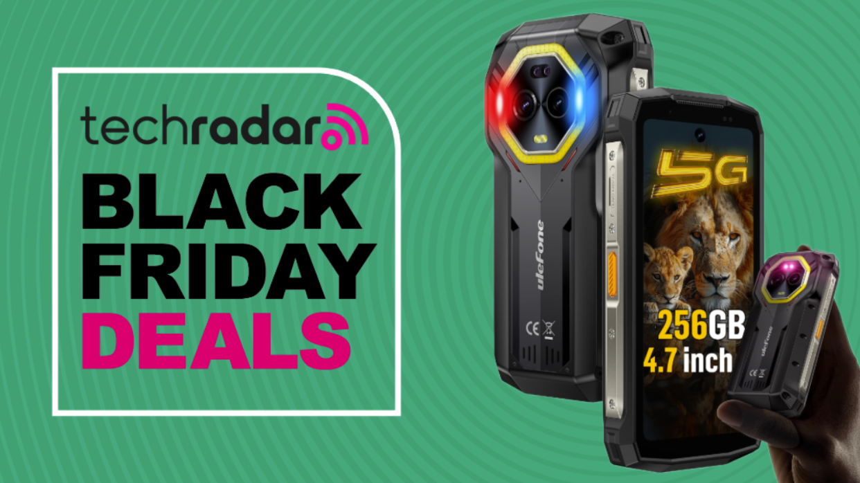 Ulefone Armor Mini 20 Pro on a green background next to a TechRadar badge reading 'Black Friday deals'