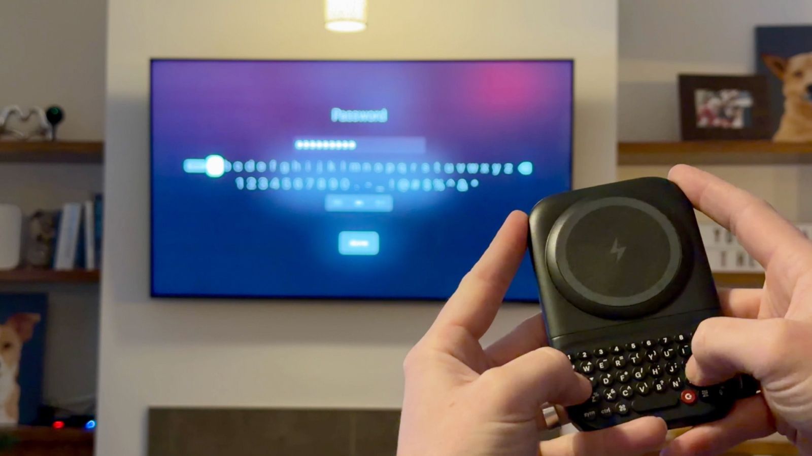 A Clicks Power Keyboard being used with a TV