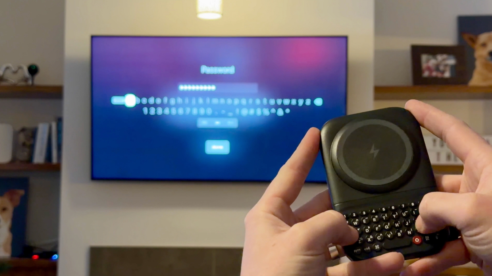 A Clicks Power Keyboard being used with a TV