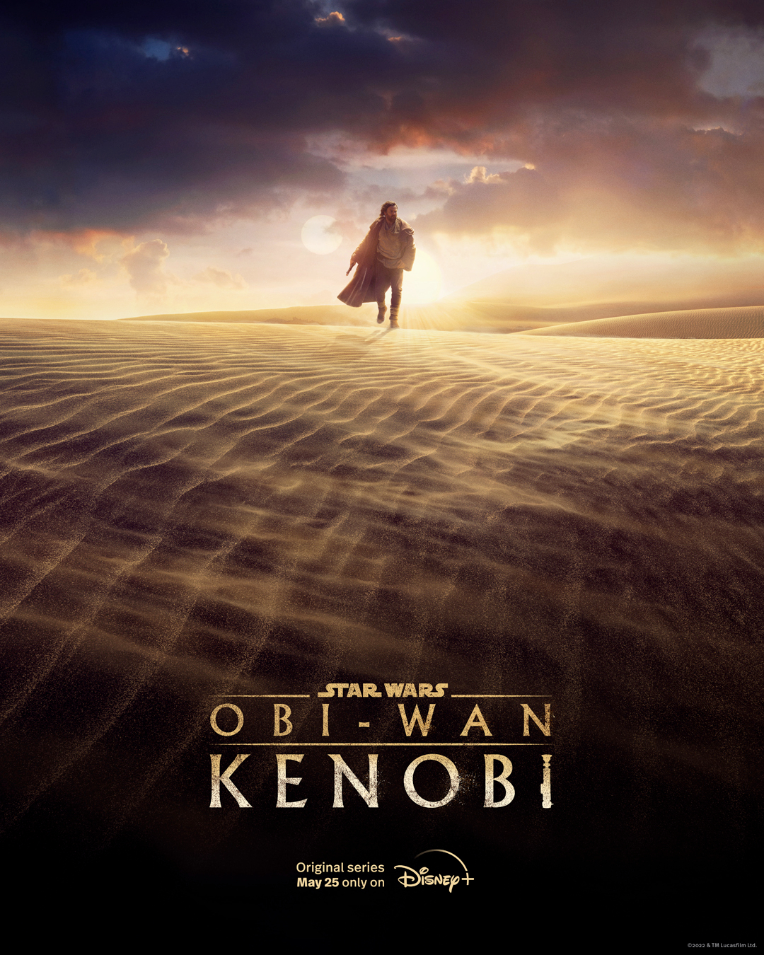 Ewan McGregor as Obi-Wan Kenobi wandering the desert in the Star Wars: Obi-Wan Kenobi Disney Plus series poster