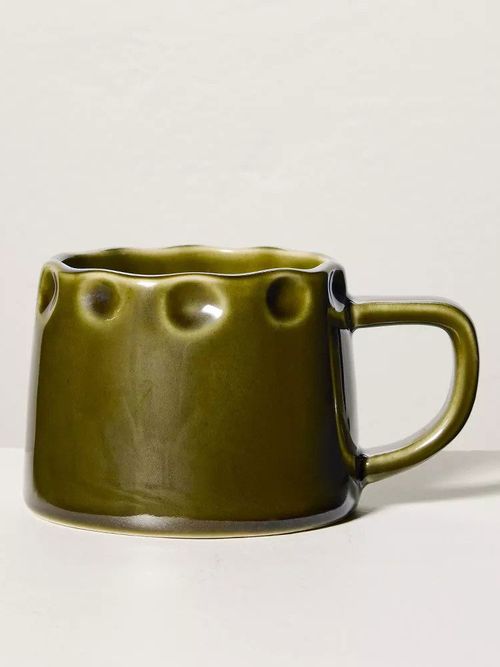 10oz Carved Edge Ceramic Mug Green