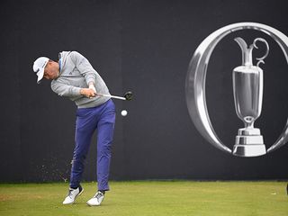 Justin Thomas hitting a tee shot at the Open Championship