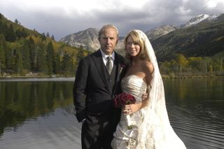 Kevin Costner and wife Christine Baumgartner on their wedding day