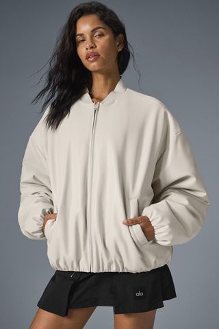 Faux Leather Premier Bomber - Bone