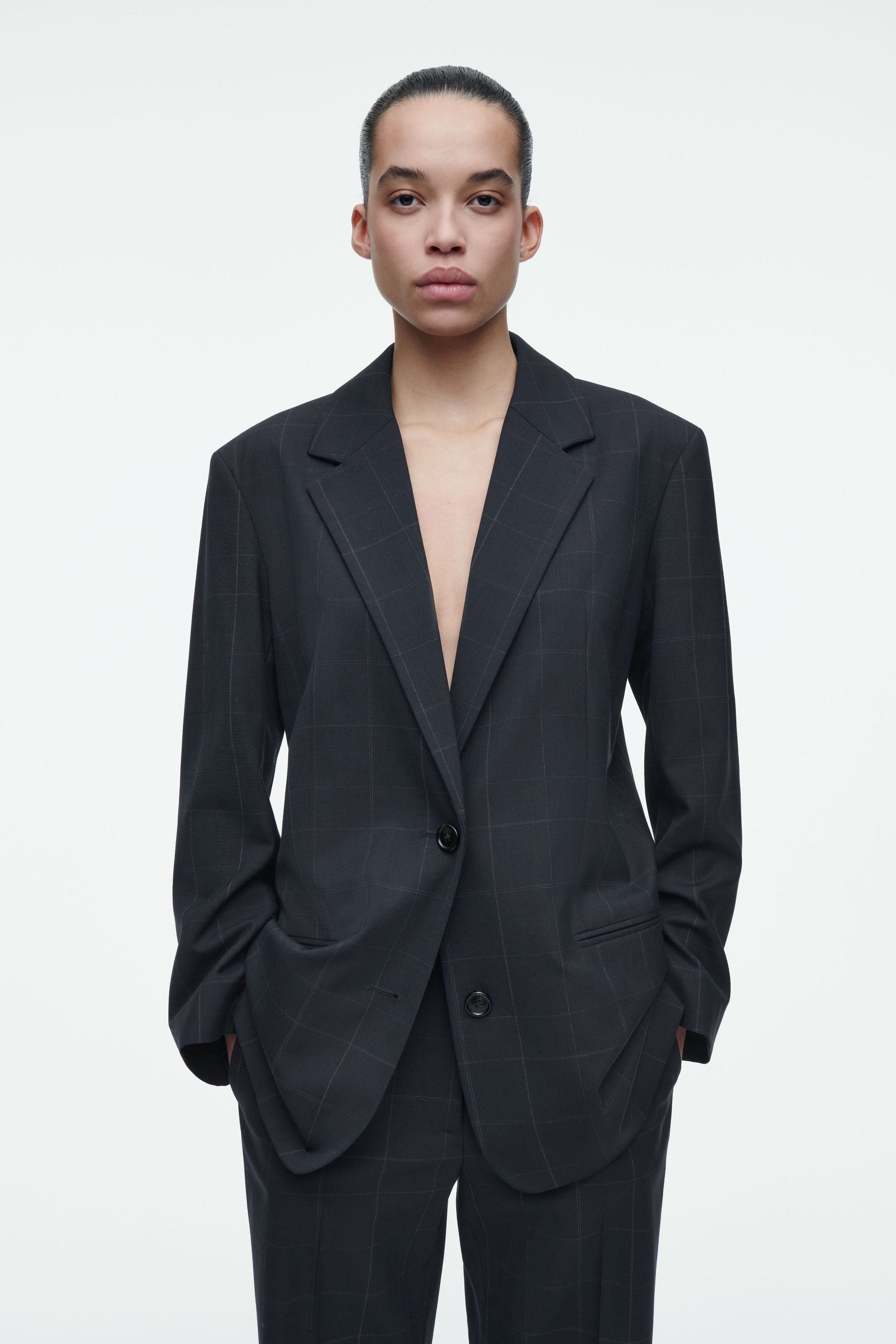 Oversized Windowpane-Check Blazer