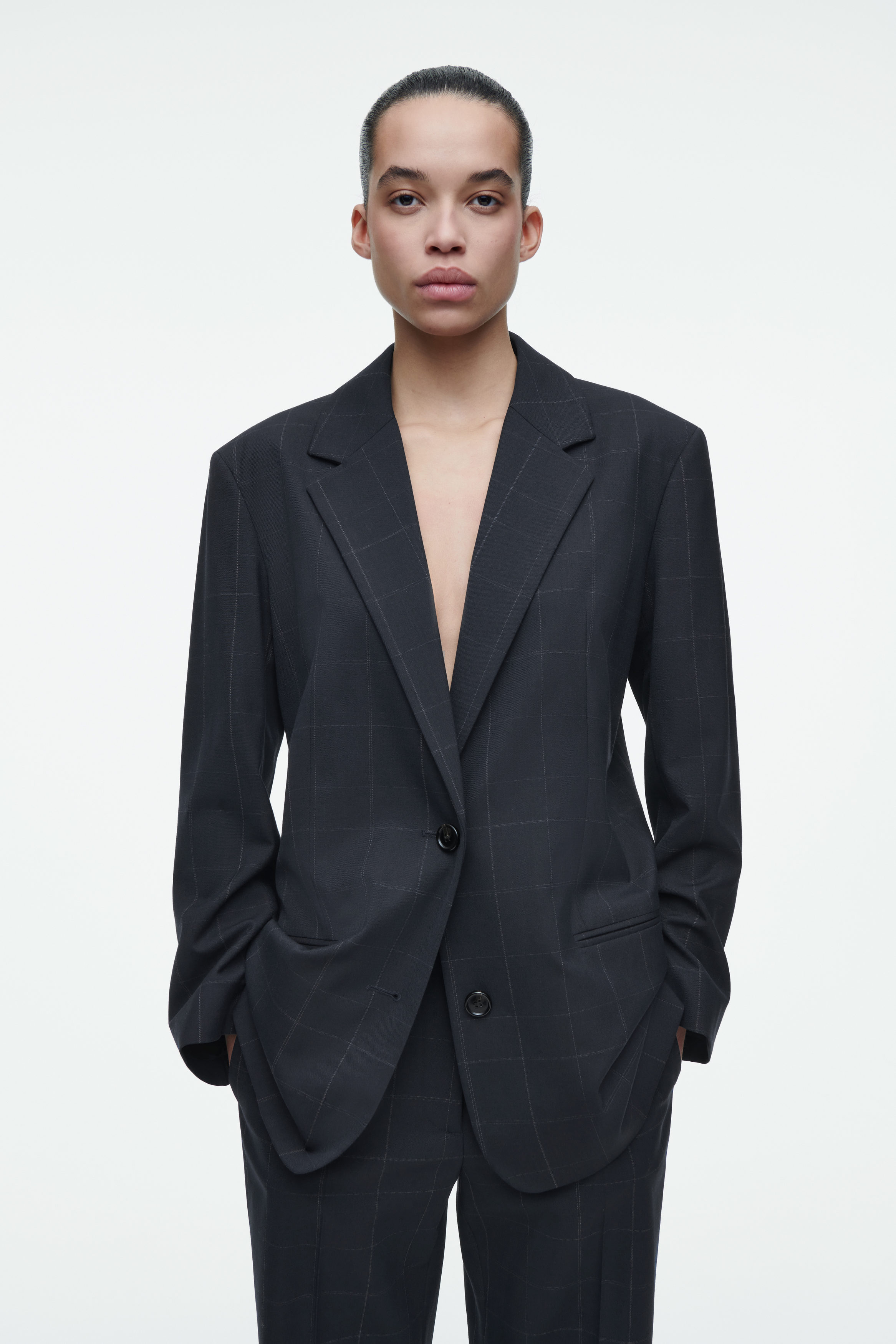 Oversized Windowpane-Check Blazer