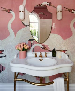 Powder room with Heron wallpaper by Gucci