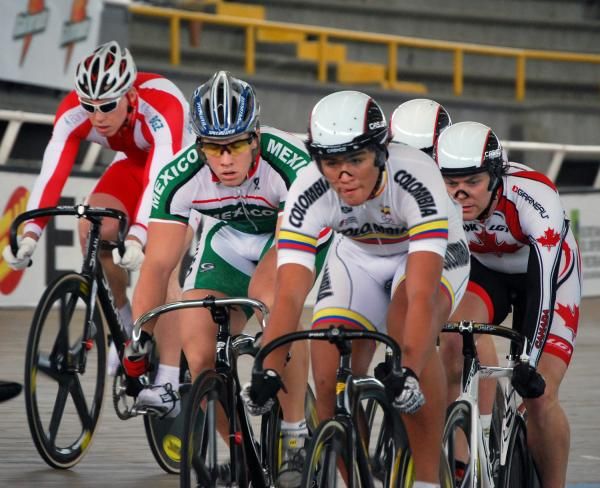 The men's keirin heat led by Colombian Fabian Puerta