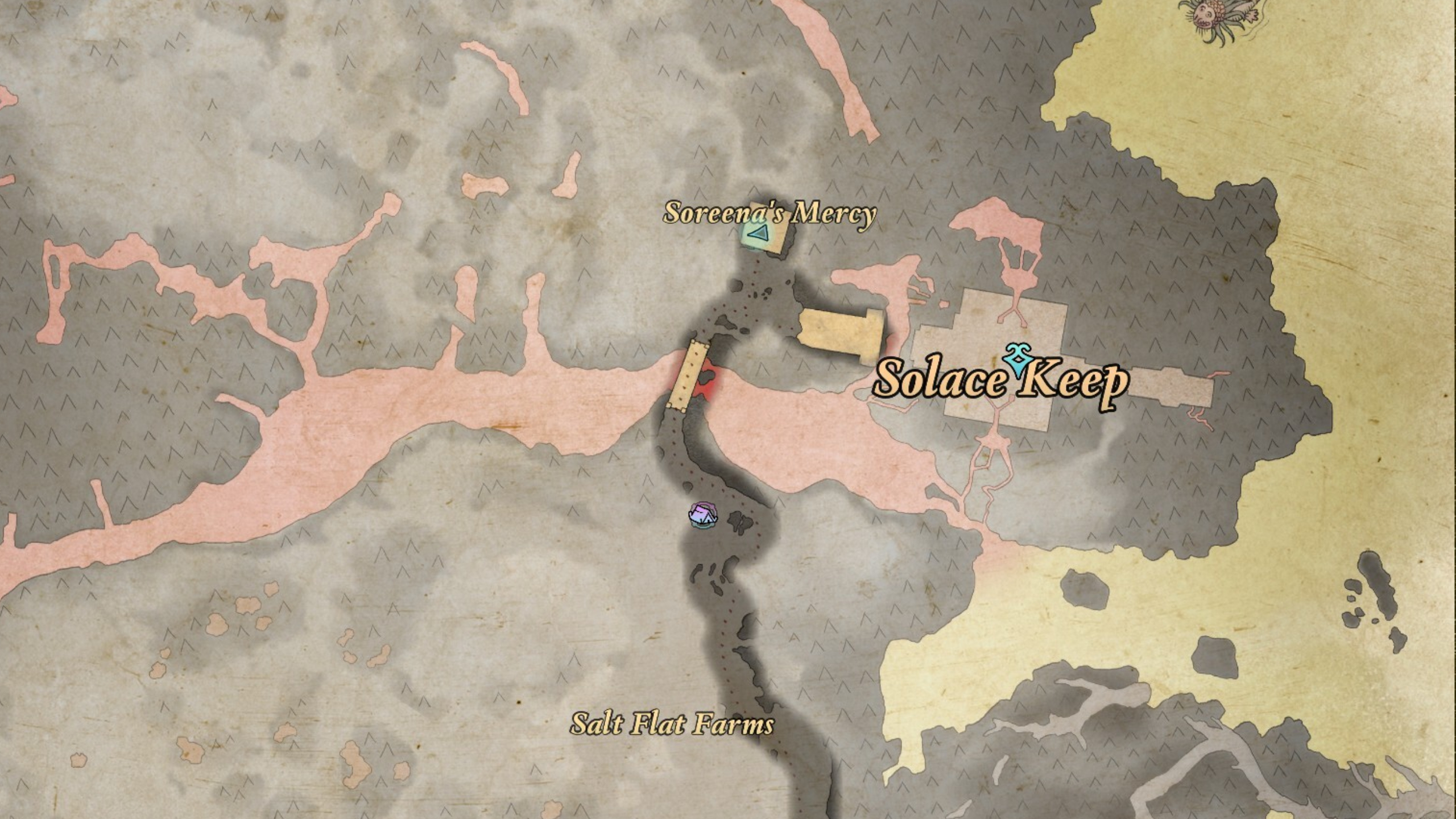 Avowed Mapping the Living Lands cartographer locations - A map showing the location of cartographer Renato in Galawain's Tusks.