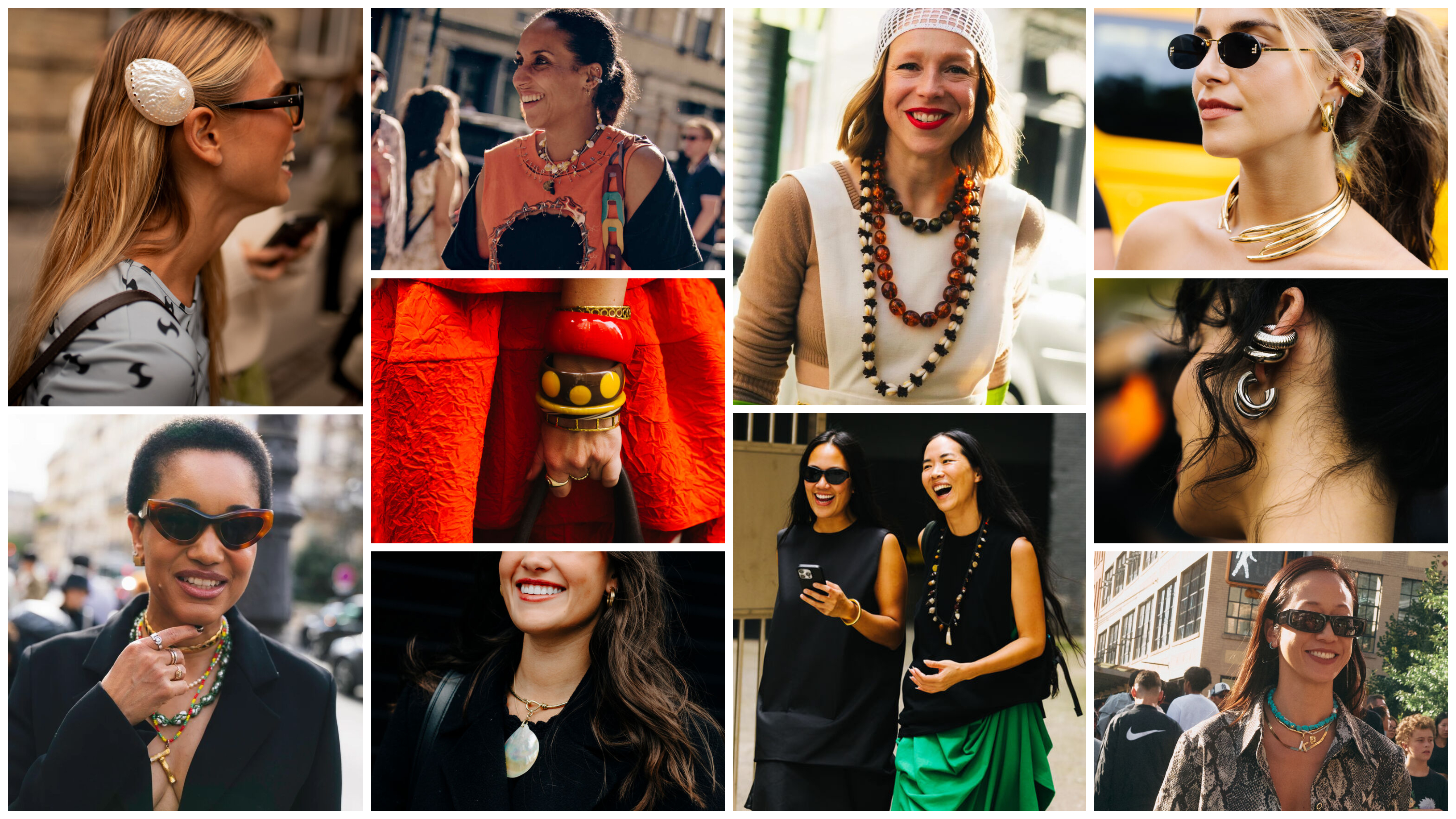 a collage of women at fashion week wearing the summer 2026 jewelry trends