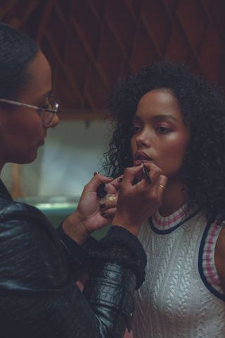 Whitney Peak having her make-up done for the new Chanel Coco Mademoiselle campaign