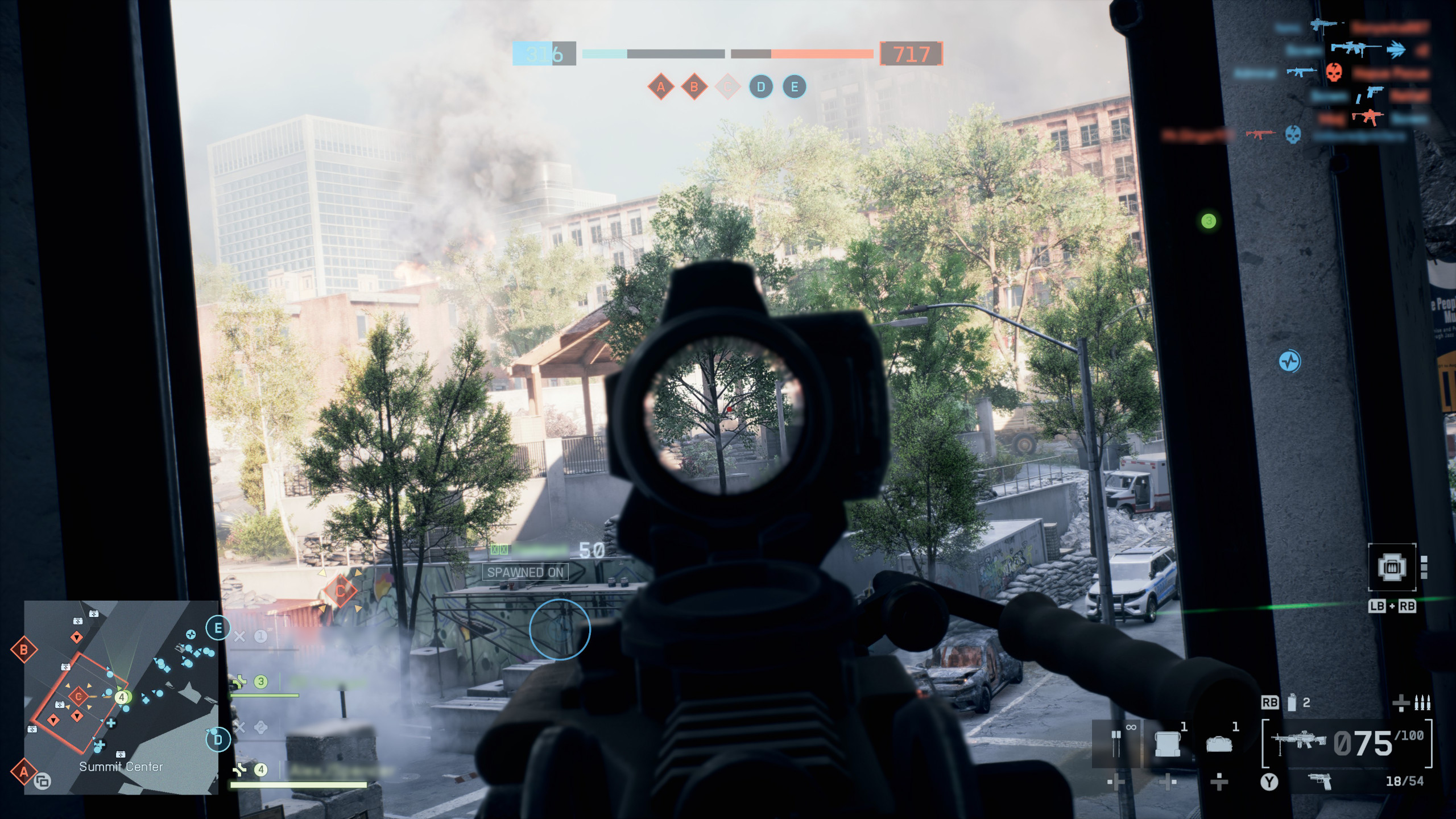 Aiming down sights out of a building in Battlefield 6, from the Edge 415 cover feature
