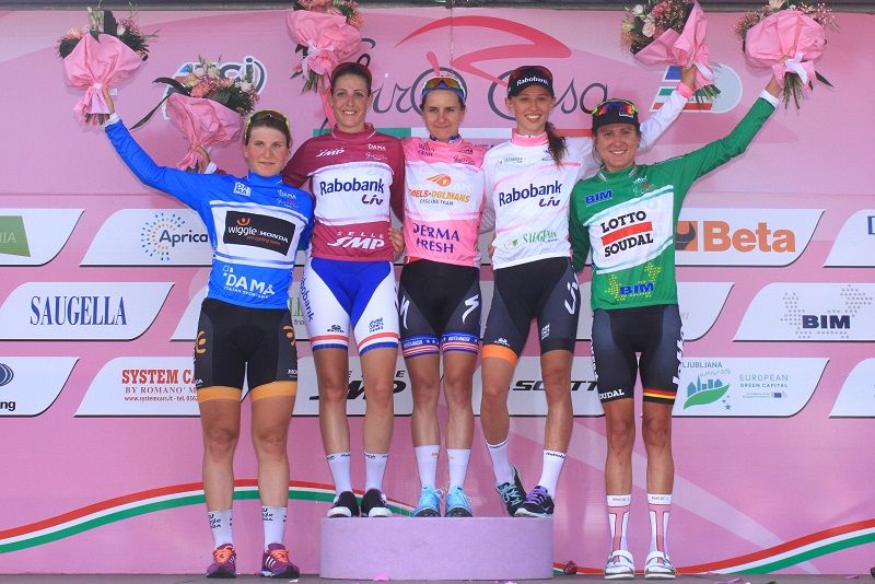 The jersey holders after stage 2 of the Giro Rosa
