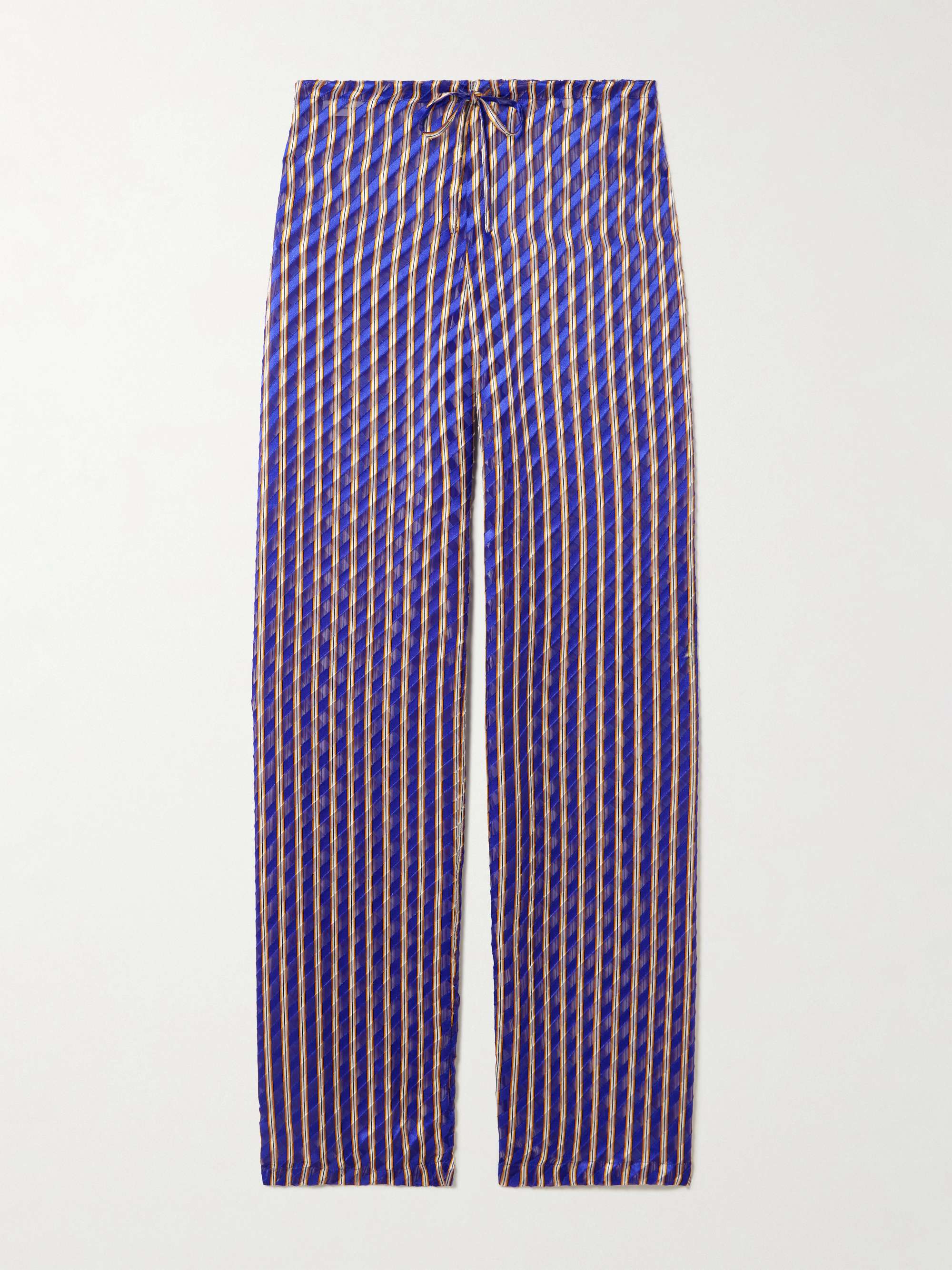 Stroped Devor&amp;eacute;-Velvet Straight-Leg Pants