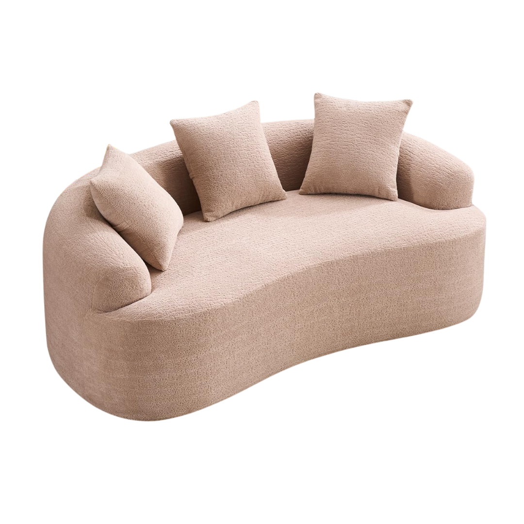 65" Loveseat Sectional Sofa for Living Room, Modern Luxury Plush Chenille Extra Deep Seat Curved Cloud Floor Couch With 3 Throw Pillows for Small Spaces, No Assembly Needed, Apricot
