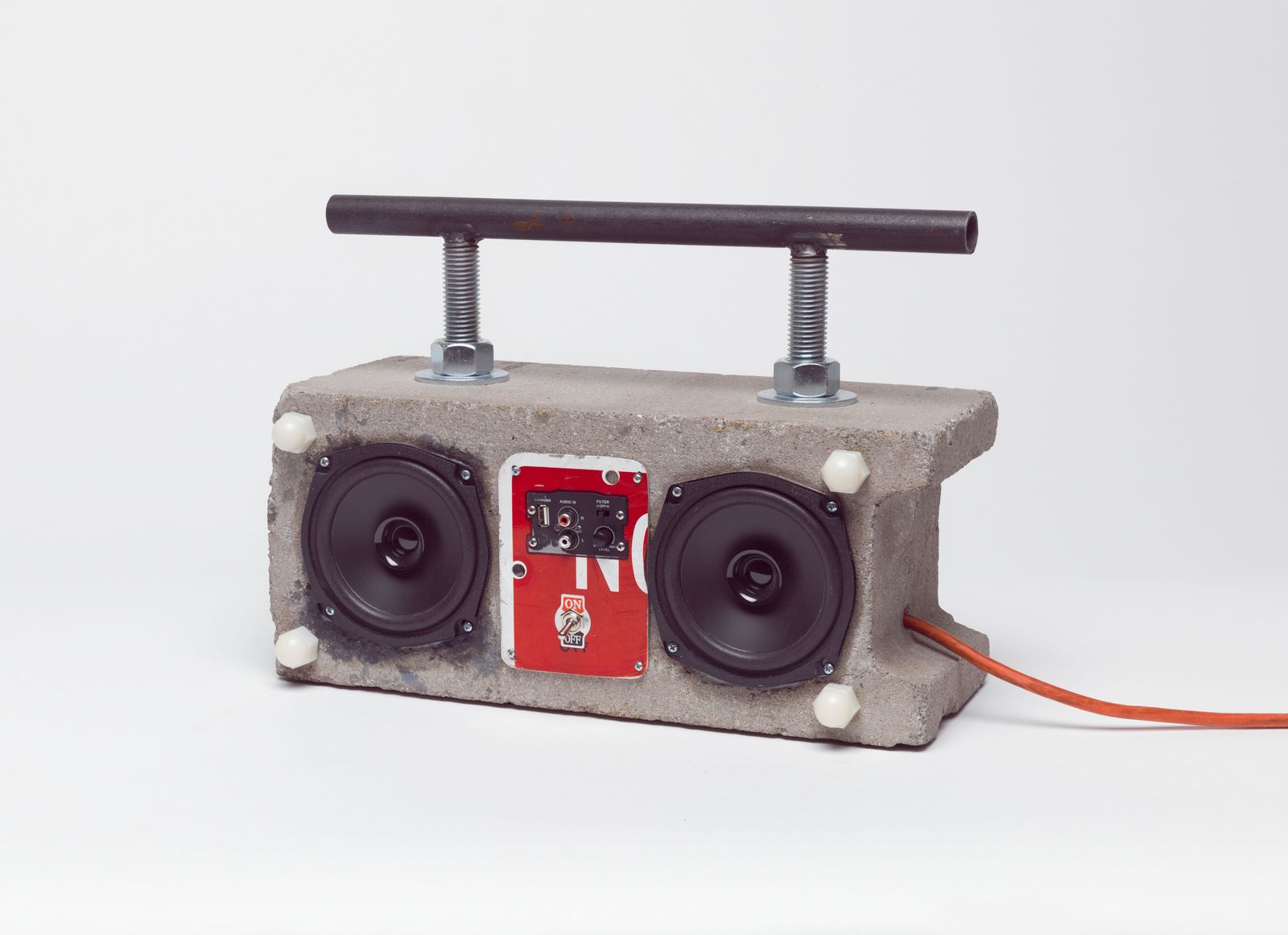 Stereo made from concrete block