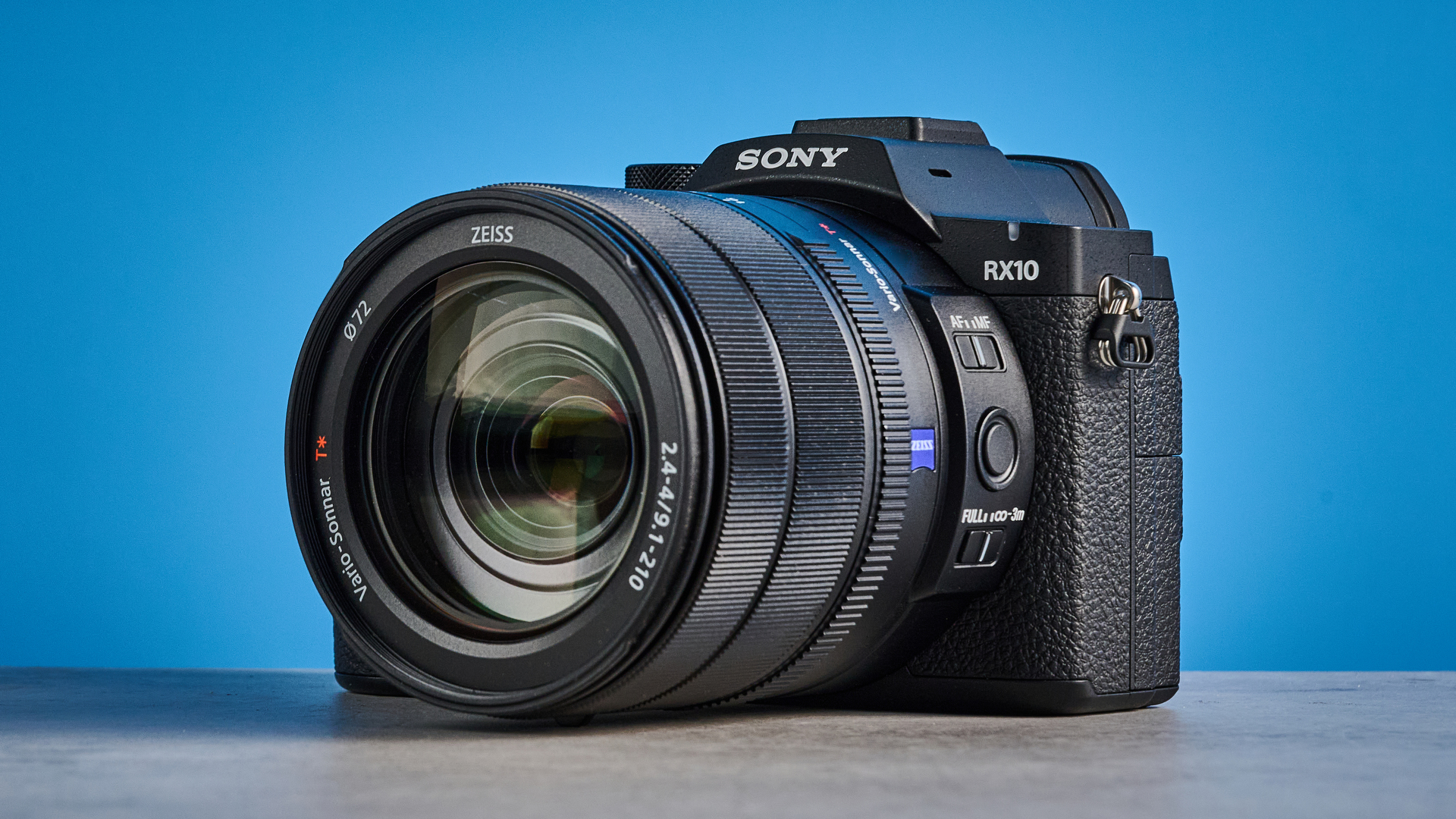 A black Sony RX10 V bridge camera