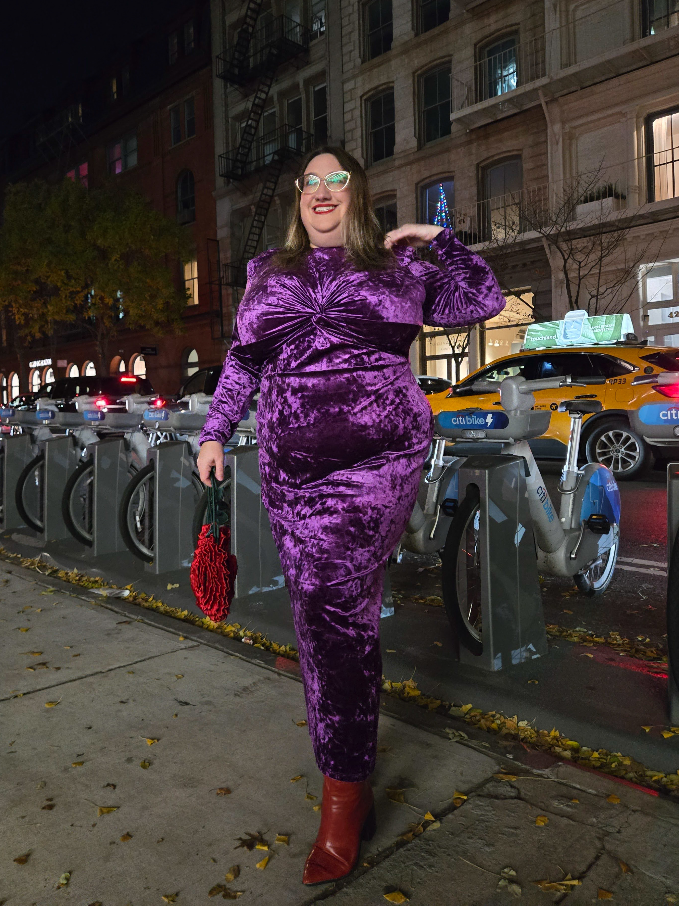 Sarah Chiwaya wearing non-boring holiday party dresses