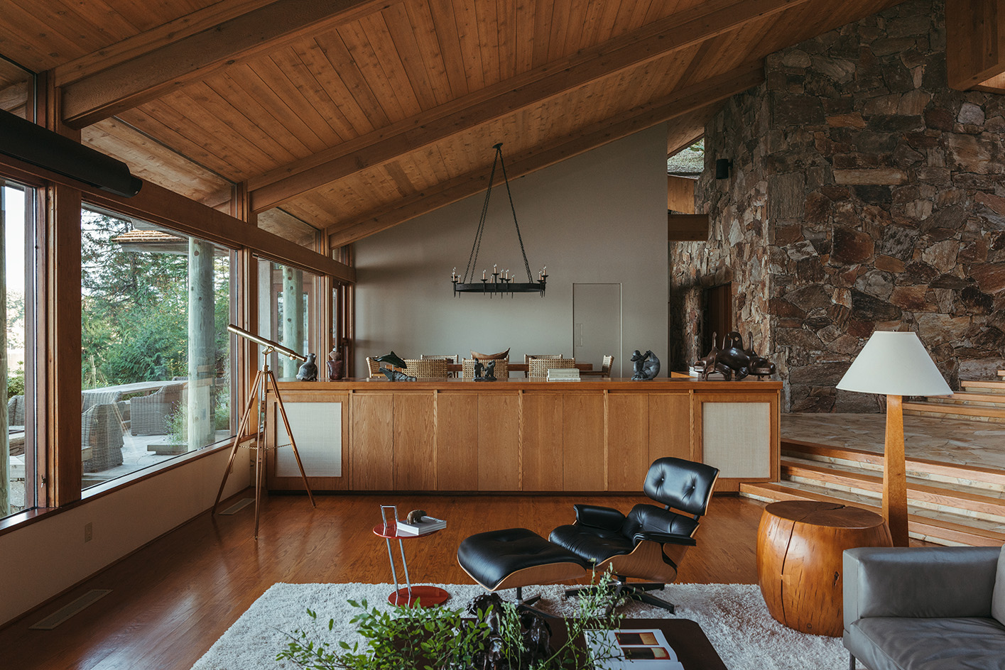 The Morse House, a modernist house in vancounver, set on a forested hill looking out towards the water