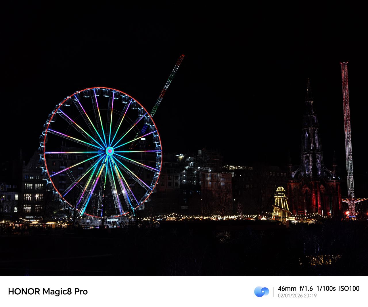 Honor Magic 8 Pro camera sample Shard Edinburgh Christmas market night