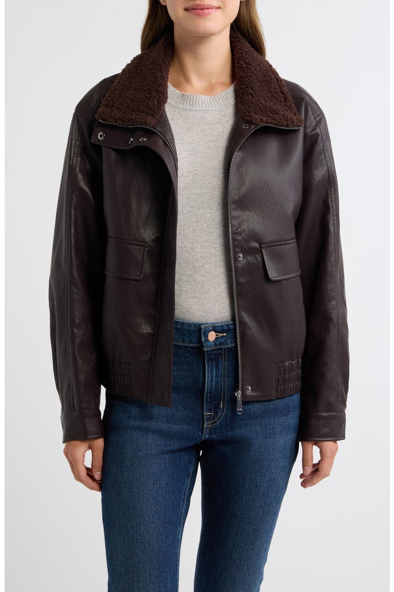 Faux Leather Stand Collar Bomber Jacket