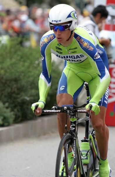 Czech expert Roman Kreuziger (Liquigas) starts his time trial in Annecy.