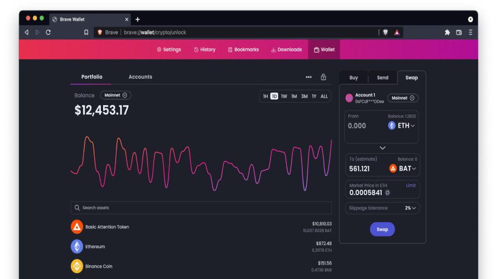 screenshot of the new Brave Wallet for managing cryptocurrencies