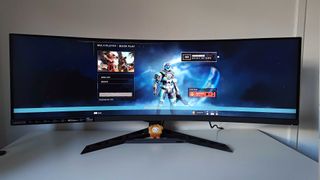 Lenovo Legion R45w-30 with Halo Infinite match screen displayed