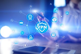 VPN virtual private network icon with glowing connected symbols