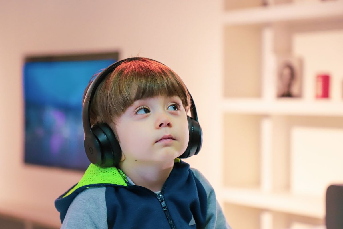 Boy wearing headphones