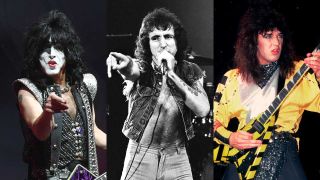 Paul Stanley, Bon Scott and Stryper's Michael Sweet (composite image)